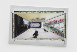  Crowd Control, 2022-23. Acrylic on found polyester, 76 × 116.5 cm