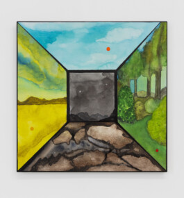 Catch, 2025–2026. Watercolour and acrylic on linen, 51 × 51 cm