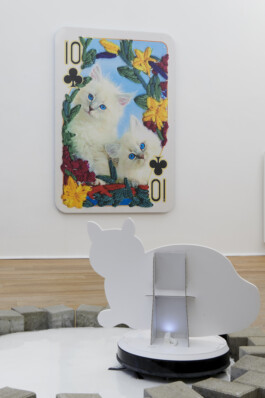  10 of Clubs (back to binary), 2020. UV print on foam board, rhinestones, screws, 170 x 114 x 1.9 cm